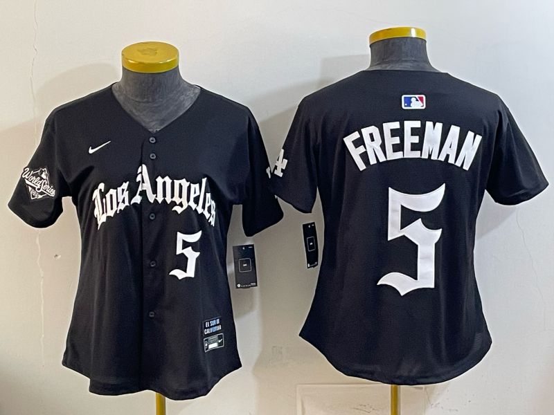 Women Los Angeles Dodgers #5 Freeman Black 5th Jointly Name 2026 Nike MLB Jersey style 03->women mlb jersey->Women Jersey